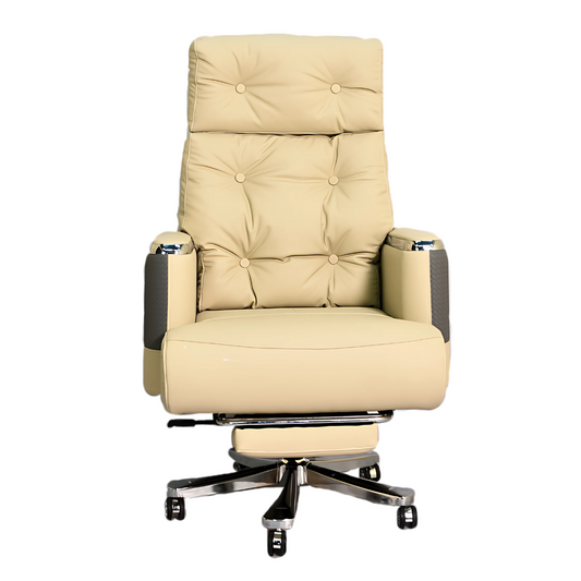 Executive Luxury Boss Chair with Footrest (FT-H0630) Light Cream - best office chair in bangladesh, executive chair for office, childs table and chair set, Gaming Chair, Digital Safety Locker, Bar Stool, leather boss chair, Restaurant Chair, Large Antique Wall Mirror -Furnitex Limited
