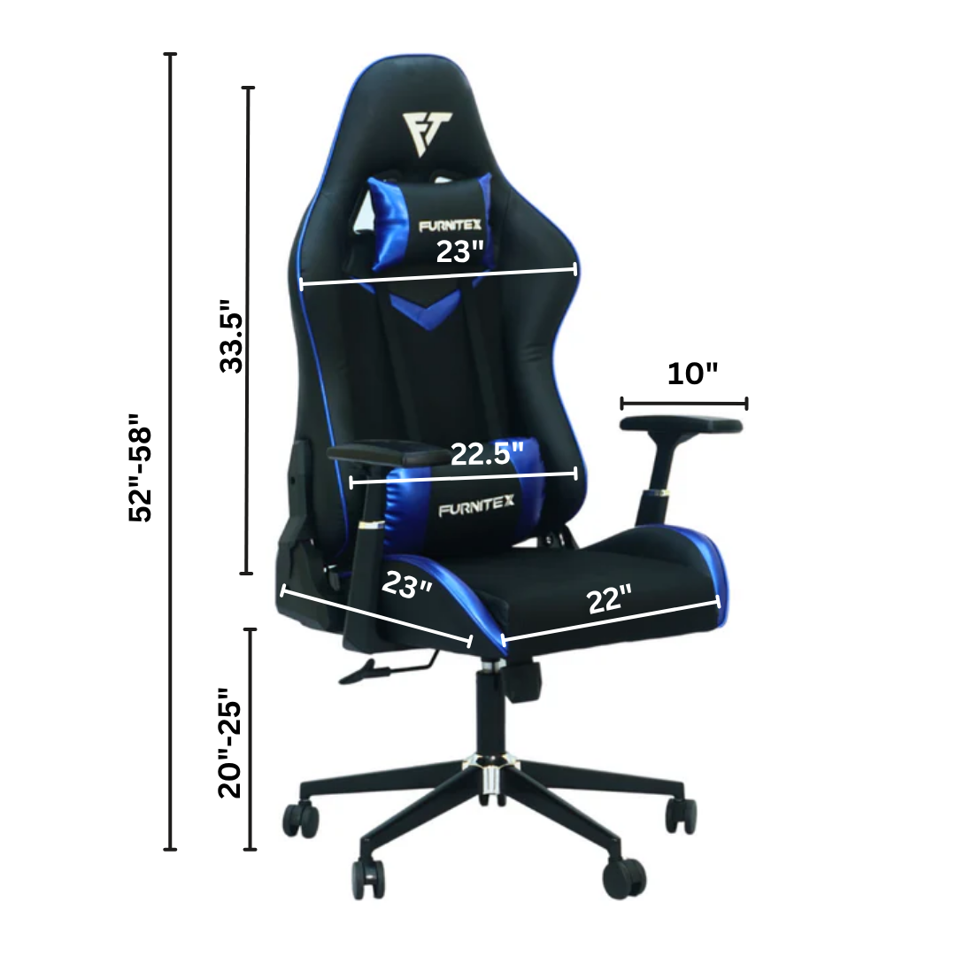 FURNITEX - Gaming Chair with 4D Armrest and Foot Rest (FT-G2 PRO ) Glossy Blue