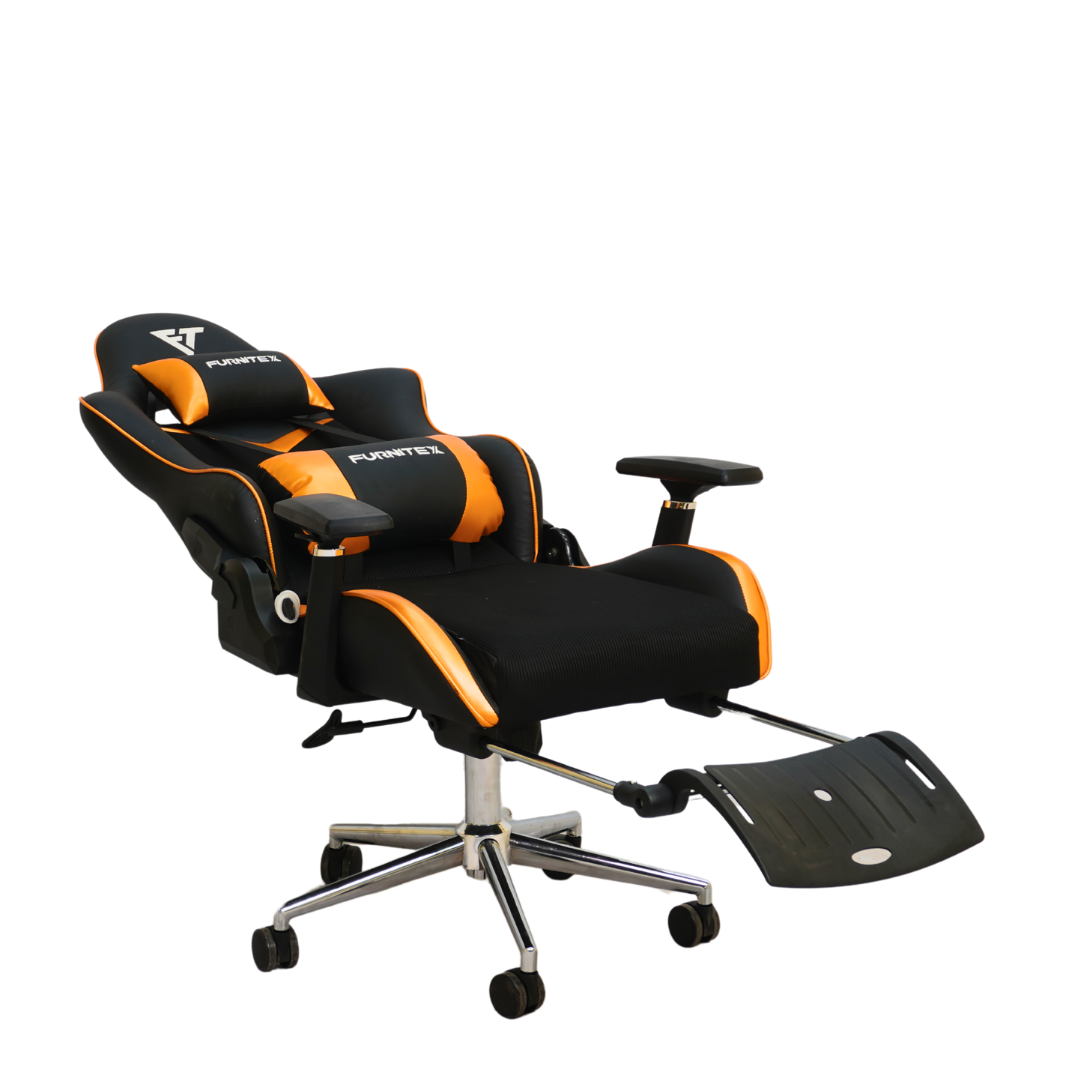 FURNITEX - Gaming Chair with 4D Armrest and Foot Rest (FT-G2 PRO ) Glossy Orange - best office chair in bangladesh,  executive chair for office, childs table and chair set, Gaming Chair, Digital Safety Locker, Bar Stool, leather boss chair, Restaurant Chair, Large Antique Wall Mirror -Furnitex Limited