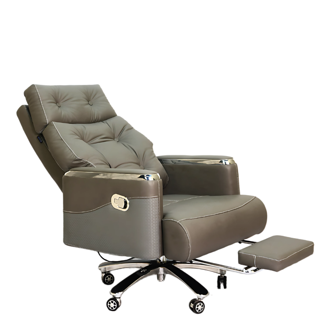 Executive Luxury Boss Chair with Footrest (FT-H0630) Gray - best office chair in bangladesh,  executive chair for office, childs table and chair set, Gaming Chair, Digital Safety Locker, Bar Stool, leather boss chair, Restaurant Chair, Large Antique Wall Mirror -Furnitex Limited