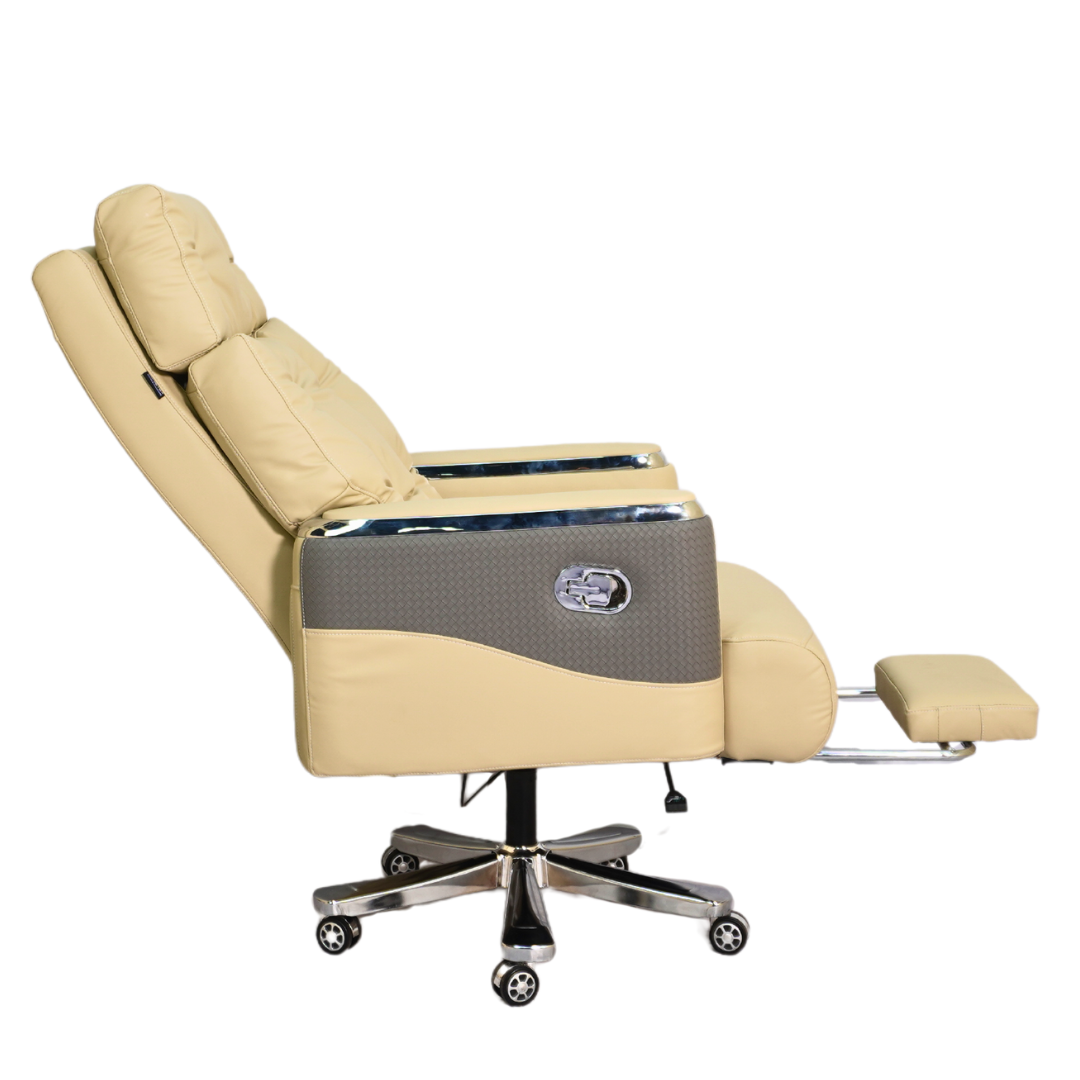 Executive Luxury Boss Chair with Footrest (FT-H0630) Light Cream - best office chair in bangladesh,  executive chair for office, childs table and chair set, Gaming Chair, Digital Safety Locker, Bar Stool, leather boss chair, Restaurant Chair, Large Antique Wall Mirror -Furnitex Limited