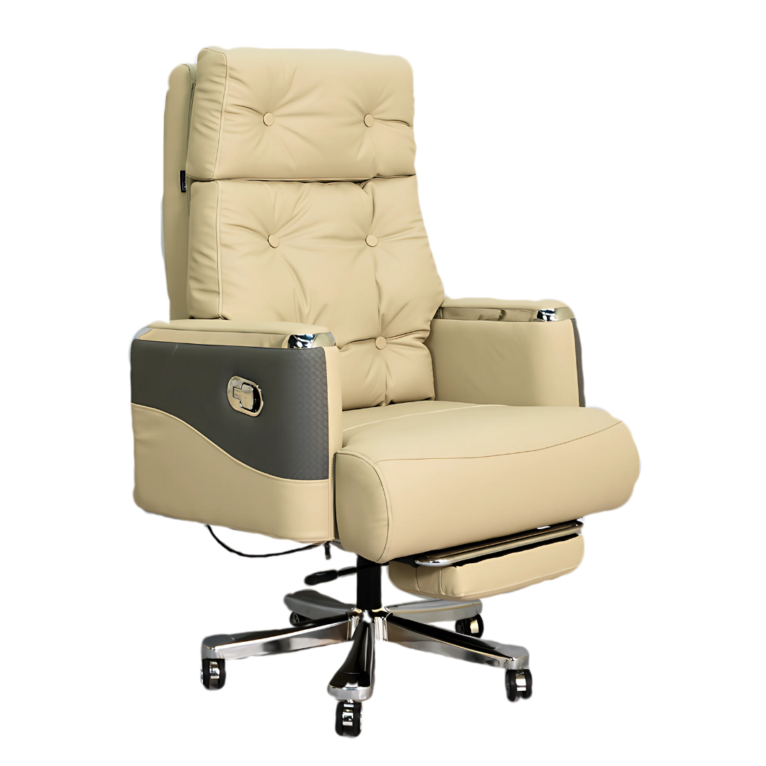 Executive Luxury Boss Chair with Footrest (FT-H0630) Light Cream - best office chair in bangladesh,  executive chair for office, childs table and chair set, Gaming Chair, Digital Safety Locker, Bar Stool, leather boss chair, Restaurant Chair, Large Antique Wall Mirror -Furnitex Limited