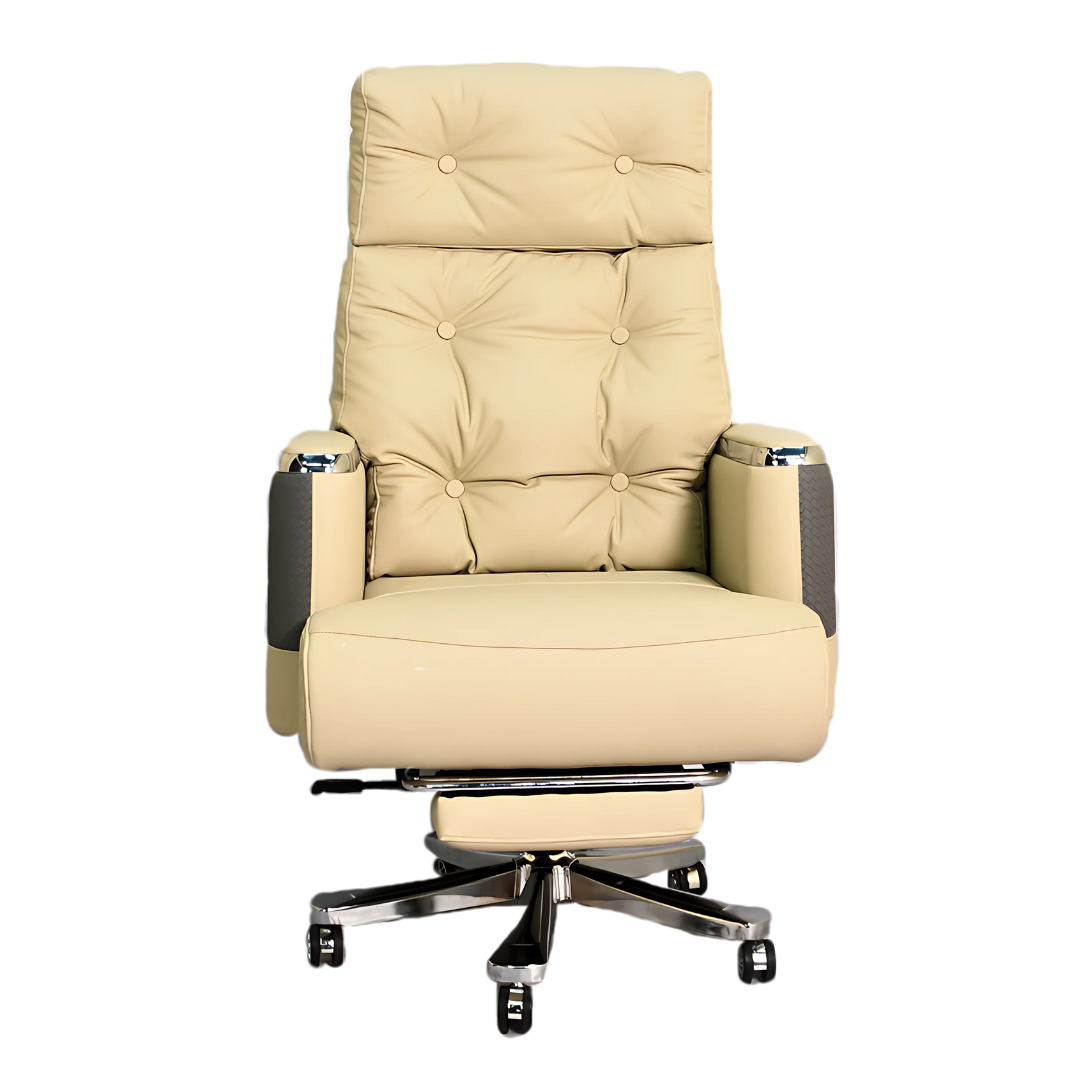 Executive Luxury Boss Chair with Footrest (FT-H0630) Light Cream - best office chair in bangladesh,  executive chair for office, childs table and chair set, Gaming Chair, Digital Safety Locker, Bar Stool, leather boss chair, Restaurant Chair, Large Antique Wall Mirror -Furnitex Limited