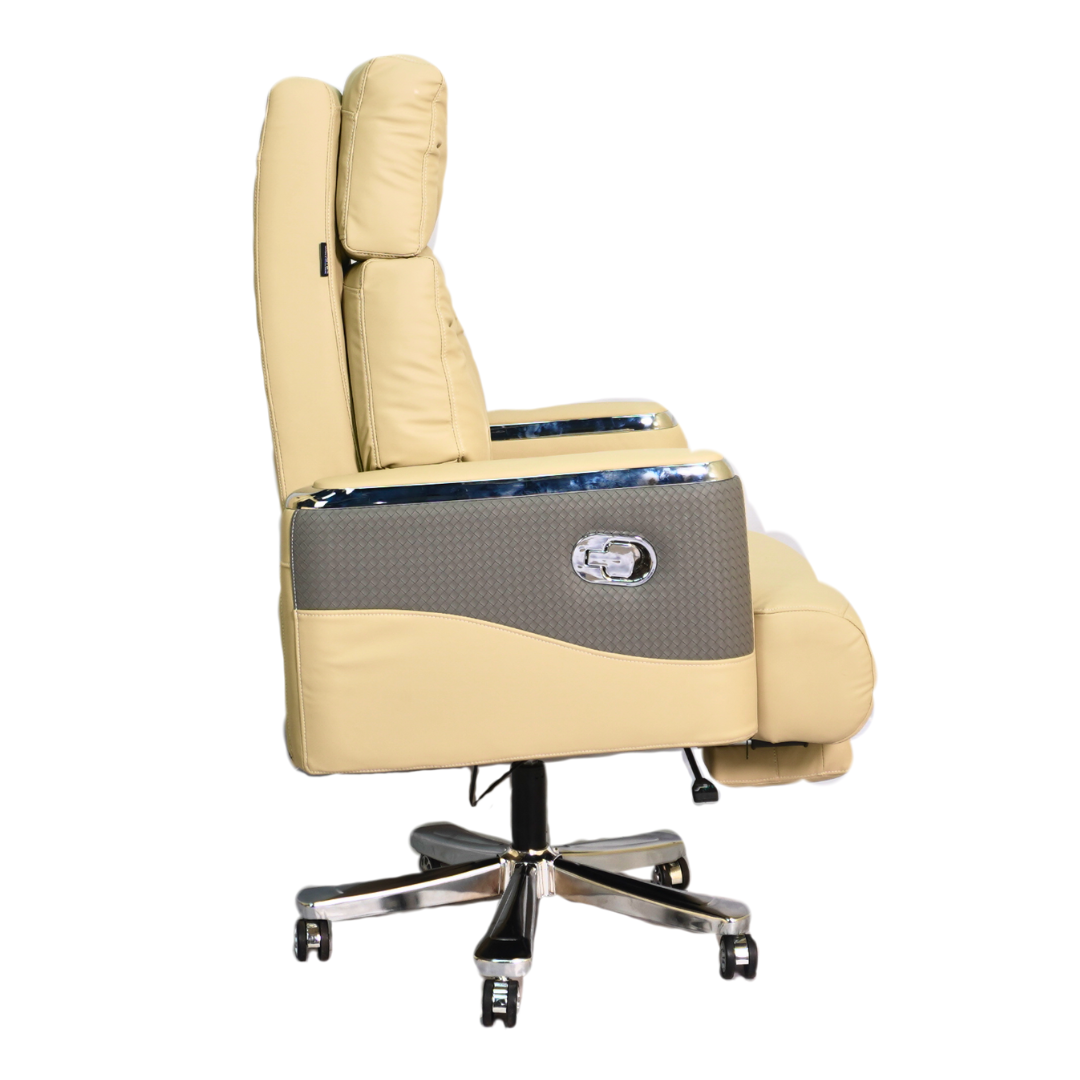 Executive Luxury Boss Chair with Footrest (FT-H0630) Light Cream - best office chair in bangladesh,  executive chair for office, childs table and chair set, Gaming Chair, Digital Safety Locker, Bar Stool, leather boss chair, Restaurant Chair, Large Antique Wall Mirror -Furnitex Limited