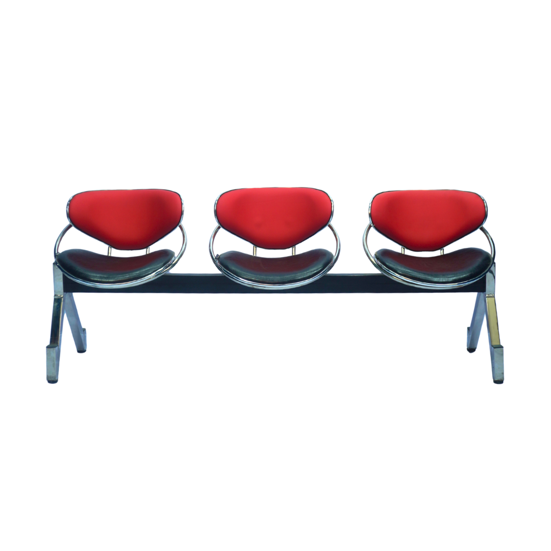 Premium 3-Seater Stainless Steel Visitor Waiting Chair with Cushion Backrest (Red & Black) (FT-WC03) - Furnitex Limited