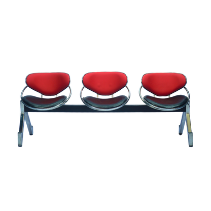 Premium 3-Seater Stainless Steel Visitor Waiting Chair with Cushion Backrest (Red & Black) (FT-WC03) - Furnitex Limited
