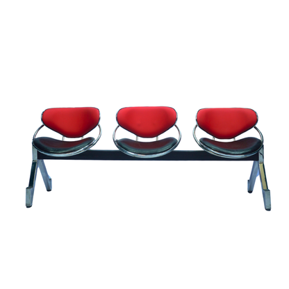 Premium 3-Seater Stainless Steel Visitor Waiting Chair with Cushion Backrest (Red & Black) (FT-WC03) - Furnitex Limited