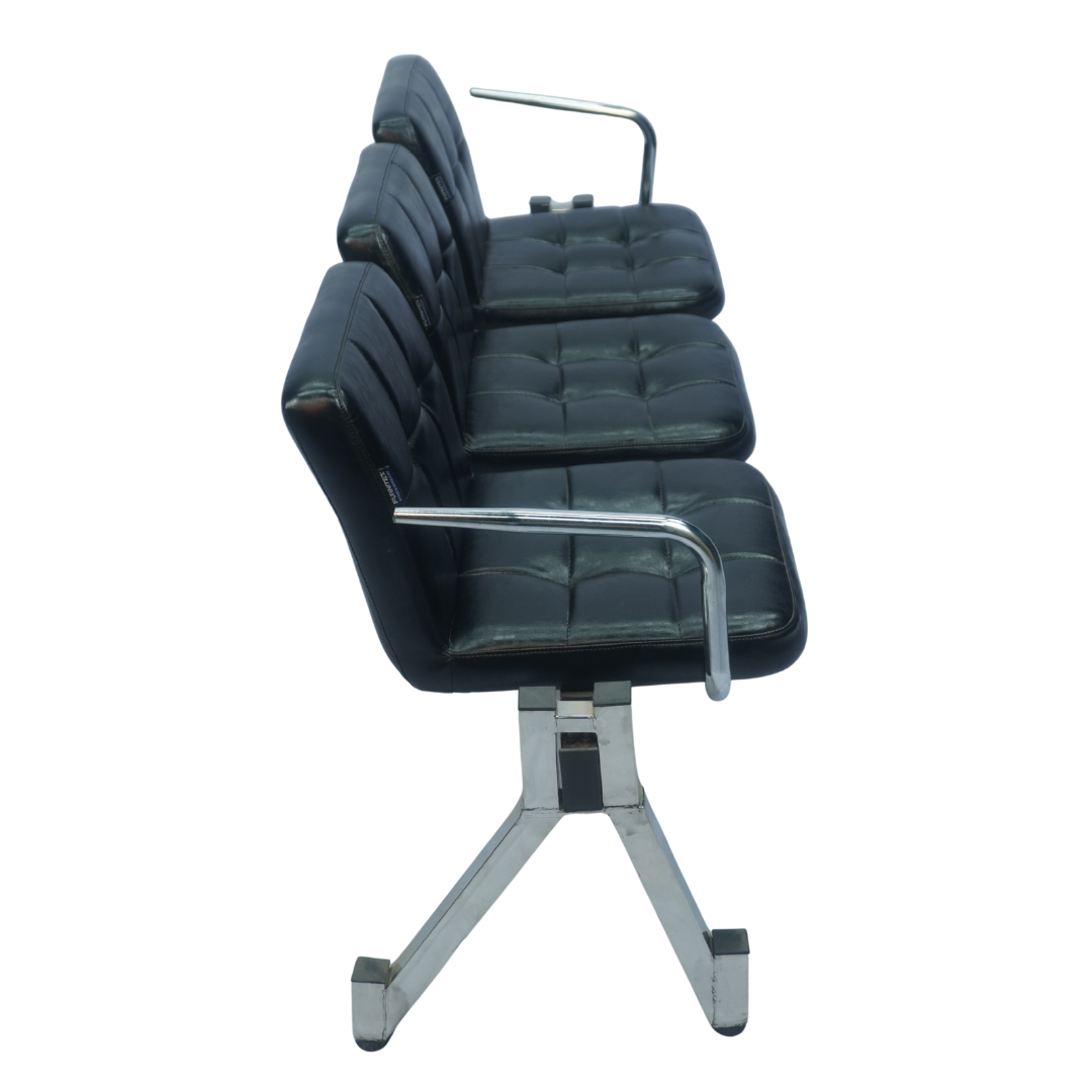 3 Seater Visitor Waiting Chair with Cushioned Seat & Armrest (Black) ( FT - WC04 )