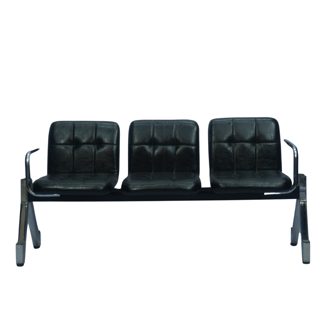 3 Seater Visitor Waiting Chair with Cushioned Seat & Armrest (Black) ( FT - WC04 )