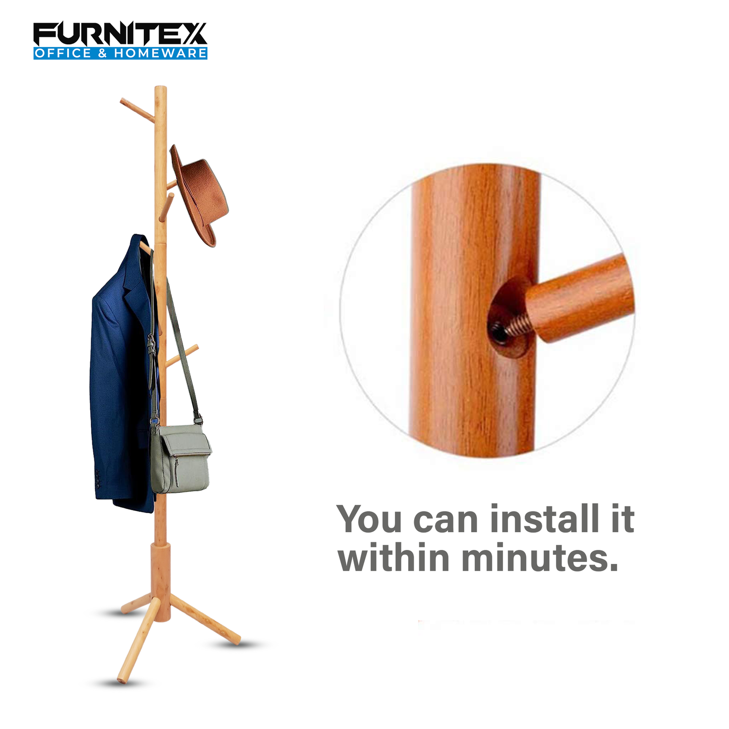 Wooden Coat Rack Stand with 8 Hooks (FT-S605) Coffee - best office chair in bangladesh,  executive chair for office, childs table and chair set, Gaming Chair, Digital Safety Locker, Bar Stool, leather boss chair, Restaurant Chair, Large Antique Wall Mirror -Furnitex Limited