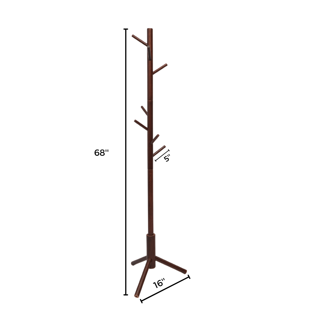 Wooden Coat Rack Stand with 8 Hooks (FT-S605) Coffee - best office chair in bangladesh,  executive chair for office, childs table and chair set, Gaming Chair, Digital Safety Locker, Bar Stool, leather boss chair, Restaurant Chair, Large Antique Wall Mirror -Furnitex Limited