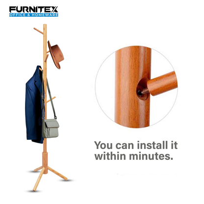 Wooden Coat Rack Stand with 8 Hooks (FT-S605) Cream - best office chair in bangladesh,  executive chair for office, childs table and chair set, Gaming Chair, Digital Safety Locker, Bar Stool, leather boss chair, Restaurant Chair, Large Antique Wall Mirror -Furnitex Limited
