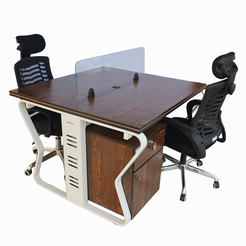 Workstation Office Table for 2 Person with Front Table(FT-001) White - best office chair in bangladesh,  executive chair for office, childs table and chair set, Gaming Chair, Digital Safety Locker, Bar Stool, leather boss chair, Restaurant Chair, Large Antique Wall Mirror -Furnitex Limited