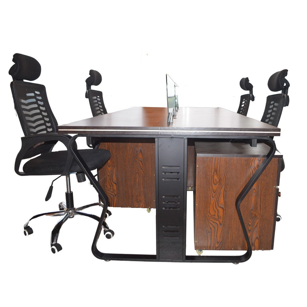 Workstation Office Table for 4 Person with Front Table(FT-004) Black - best office chair in bangladesh,  executive chair for office, childs table and chair set, Gaming Chair, Digital Safety Locker, Bar Stool, leather boss chair, Restaurant Chair, Large Antique Wall Mirror -Furnitex Limited